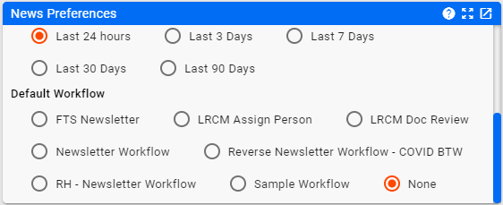 News Preferences - Available Workflows