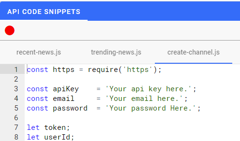 API Code Snippets Tabs