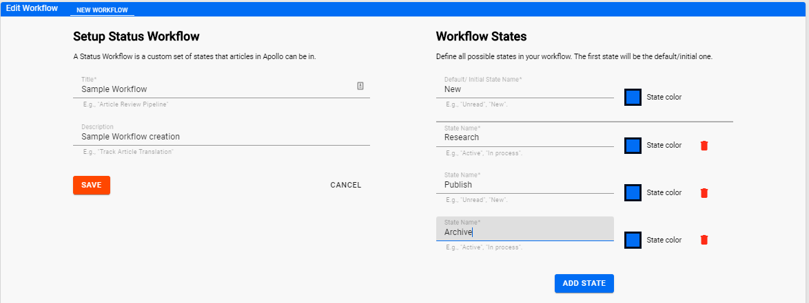 Create Workflow - initial states